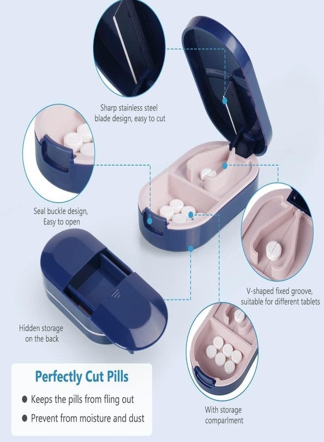 Kyraton Portable Pill Box Tablets Cutter - 2-in-1 Pill storage Organizer and pill cutter for Small & Large Tablets - Compact Pill Storage for Daily Use, Travel, Pocket or Purse (Blue) - Image 2